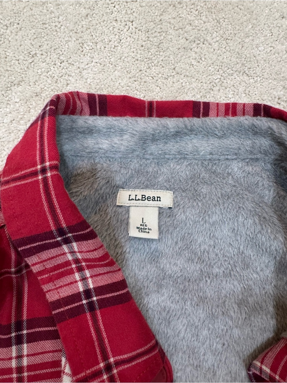 L.L.Bean Red Plaid Shirt Jacket with Gray Fleece Lining